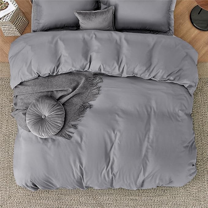 Bedsure Duvet Cover Queen Size - Soft Double Brushed Bedding Set for Kids & Adults, Zipper Closure, 3 Pieces, Includes 1 Duvet Cover (90"x90") & 2 Pillow Shams, NO Comforter, Grey