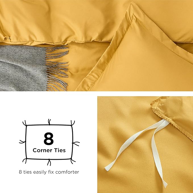 Bedsure Duvet Cover Full Size - Soft Double Brushed Bedding Set for Kids & Adults, Zipper Closure, 3 Pieces, Includes 1 Duvet Cover (80"x90") & 2 Pillow Shams, NO Comforter, Golden Yellow