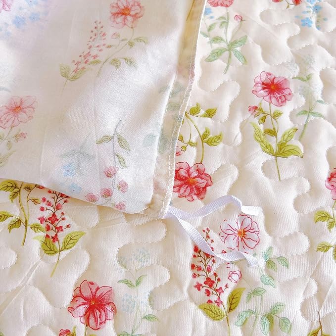 EAVD French Garden Pink Flower Duvet Cover Twin with Ruffles Soft Cotton Shabby Chic Cute Flower Bedding Set for Girls Boys with 2 Pillowcases Aesthetic Botanical Duvet Cover with Zipper Closure