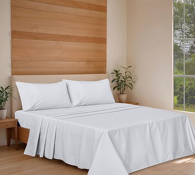 RUVANTI 100% Organic Cotton Sheets California King, Percale Weave, GOTS Certified, 4-Piece Set, Deep Pocket 13", Crisp & Breathable, Soft Durable Bedding, Sábanas Algodón Orgánico – Construction Line
