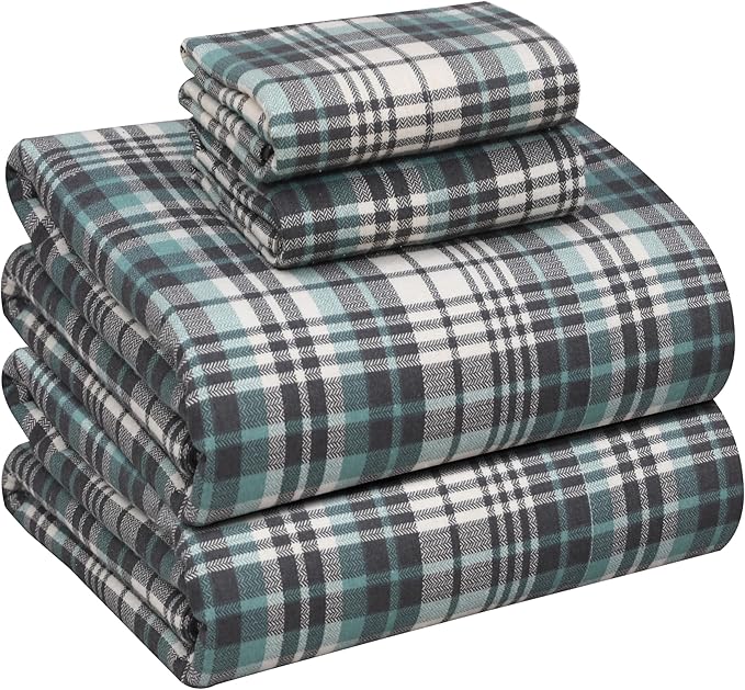 RUVANTI Flannel Sheets California King Size - 100% Cotton Brushed Cal King Bed Sheets Set - Deep Pockets 14 Inches - All Seasons Breathable & Extra Soft - Warm & Cozy, 4 Piece, Mint Grey