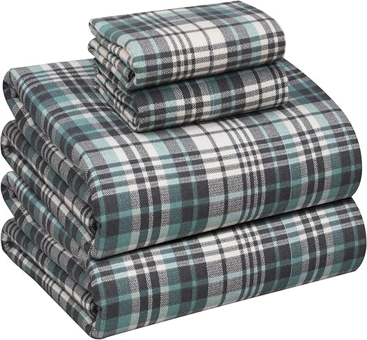 RUVANTI Flannel Sheets Queen Size - 100% Cotton Double Brushed Bed Sheets, Deep Pockets 16 Inches Queen Sheet Set, All Seasons Breathable & Extra Soft - Warm & Cozy, 4 Piece, Mint Grey