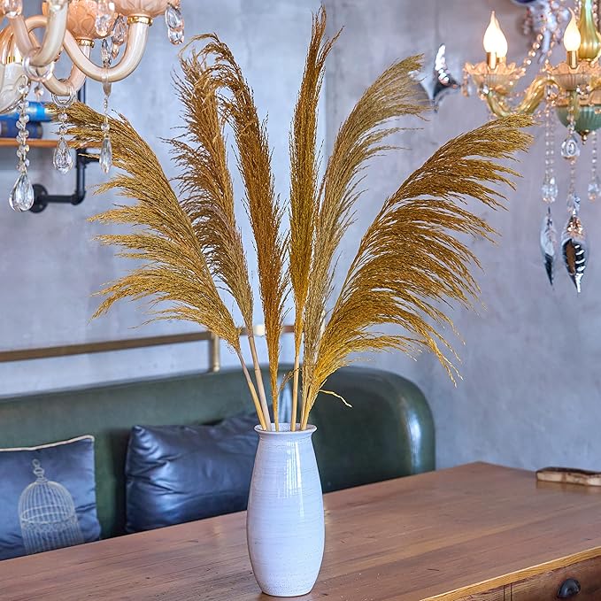 Pampas Grass Decor Tall,Long Pampas, Large Pompas Floral, Elegant Feather Flowers for Wedding Decorations, Living Room Decor (Natural Gold, 4pcs 43.3"(110cm))