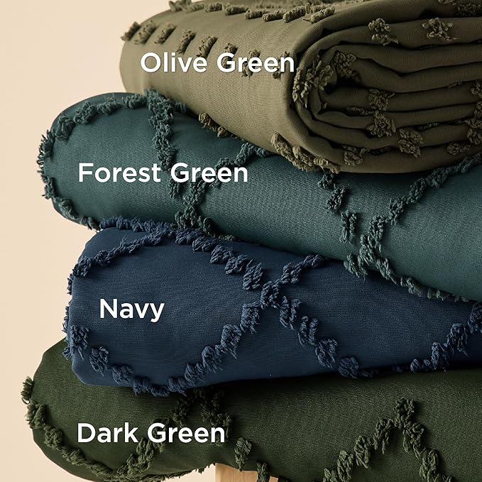 Bedsure Boho Duvet Cover Queen Size - Dark Green Breathable & Soft Boho Bedding, Machine Washable Comforter Cover for All Seasons, Includes 1 Duvet Cover 90"x90" with 2 Pillow Shams & Zipper Closure