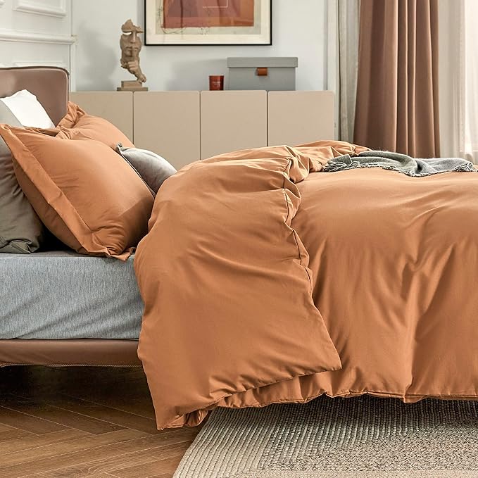 Bedsure Duvet Cover California King Size - Soft Double Brushed Bedding Set for Kids & Adults, Zipper Closure, 3 Pieces, Includes 1 Duvet Cover (104"x98") & 2 Pillow Shams, NO Comforter, Burnt Orange