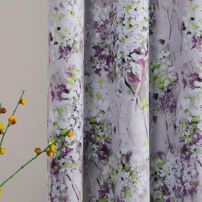 MYSKY HOME Purple Curtains 72 inches Long Thermal Insulated Curtains 2 Panels for Living Room Bedroom Vintage Floral Printed Curtains with Grommet