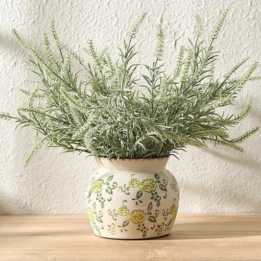 SIDUCAL Ceramic Yellow Rose Floral Vase with Wide Mouth Lace, 4.84 Inch Cracked Chinoiserie Rustic Farmhouse Vases, Pastoral Retro Vase for Home Decor, Table, Living Room, Bathroom, Shelf, Wedding