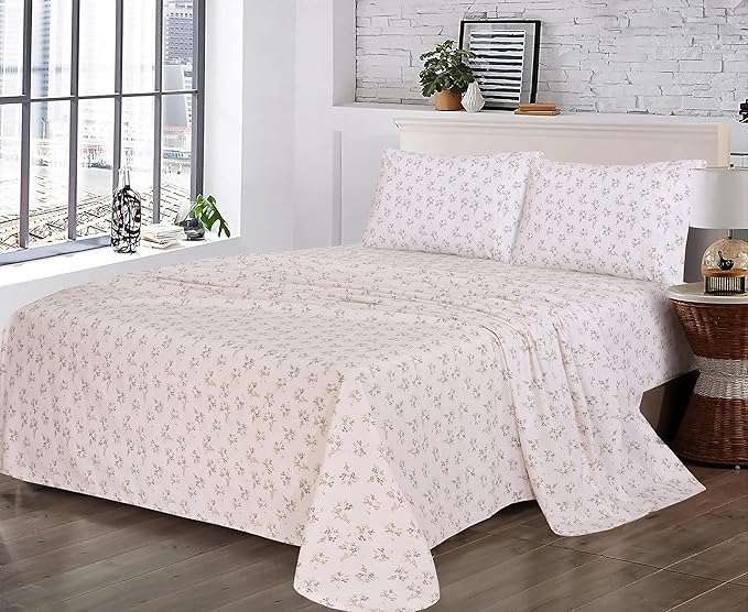 RUVANTI 100% Cotton Full Size Bed Sheets, 4 Pieces, Soft & Breathable Percale Weave Bedding, Deep Pocket 16", Hotel Standard, Crisp Cool Feel, Durable, Perfect Sheet Set Floral, Twin Spring