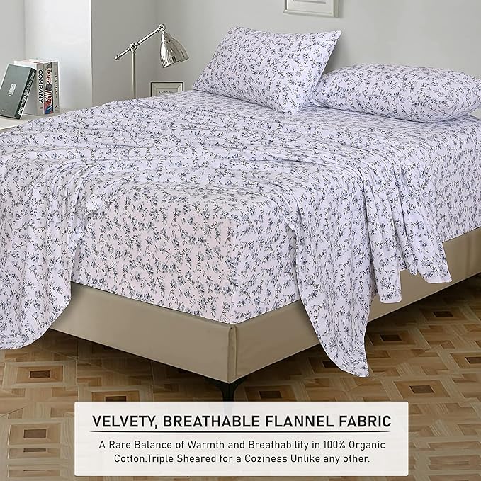 RUVANTI Flannel Sheets Queen Size - 100% Cotton Double Brushed Bed Sheets, Deep Pockets 16 Inches Queen Sheet Set, All Seasons Breathable & Extra Soft - Warm & Cozy, 4 Piece, Perri Me