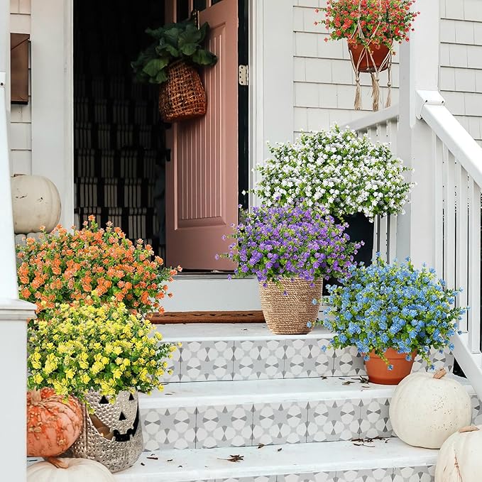 Outdoor Artificial Flowers UV Resistant, 20 Bundles Fake Realistic Floral Greenery Plants for Outside Porch, Window Boxes, Garden, Yard, Inside Home Table Decor, Orange