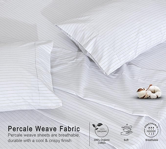 RUVANTI 100% Organic Cotton Sheets California King, Percale Weave, GOTS Certified, 4-Piece Set, Deep Pocket 13", Crisp & Breathable, Soft Durable Bedding, Sábanas Algodón Orgánico – Construction Line