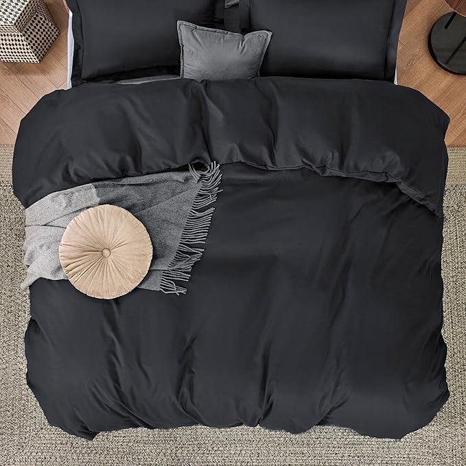 Bedsure Duvet Cover California King Size - Soft Double Brushed Bedding Set for Kids & Adults, Zipper Closure, 3 Pieces, Includes 1 Duvet Cover (104"x98") & 2 Pillow Shams, NO Comforter, Black