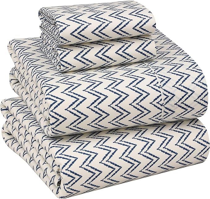 RUVANTI 100% Cotton California King Sheet Sets, 4 Pieces, Soft & Breathable Percale Weave Bedding, Deep Pocket 14", Hotel Standard, Crisp Cool Feel & Durable, Perfect Floral Sheets, Chevron