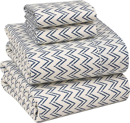 RUVANTI 100% Cotton California King Sheet Sets, 4 Pieces, Soft & Breathable Percale Weave Bedding, Deep Pocket 14", Hotel Standard, Crisp Cool Feel & Durable, Perfect Floral Sheets, Chevron