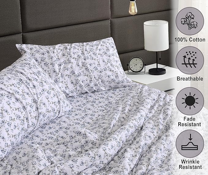 RUVANTI Flannel Sheets Queen Size - 100% Cotton Double Brushed Bed Sheets, Deep Pockets 16 Inches Queen Sheet Set, All Seasons Breathable & Extra Soft - Warm & Cozy, 4 Piece, Perri Me