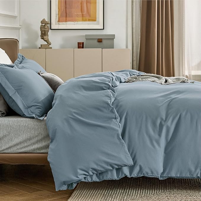 Bedsure Duvet Cover Oversized King Size - Soft Double Brushed Bedding Set for Kids & Adults, Zipper Closure, 3 Pieces, Includes 1 Duvet Cover (120"x98") & 2 Pillow Shams, NO Comforter, Mineral Blue
