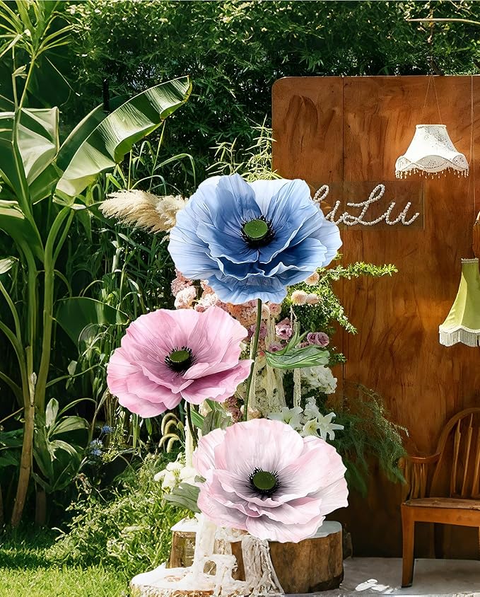 Giant Artificial Flowers 1pack Fake Flowers for Decoration, Fabric Poppy Flower for Wedding Birthday Easter Party Mother's Day Banquet Photography Props Garden Shop Window Display Decor (Light Purple)