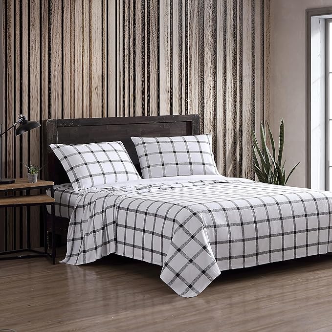 Eddie Bauer - Flannel Sheets Full Size, Anti-Pilling & Wrinkle Resistant Cotton, Touchably Soft for All-Season Comfort - Bed Sheets with Matching Pillowcases & Fitted Sheet (Bunkhouse Plaid Charcoal)