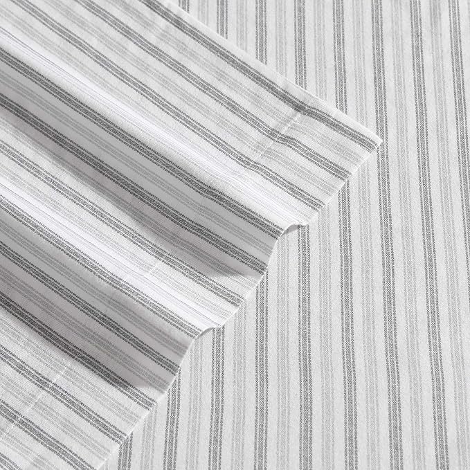 Eddie Bauer - King Bed Sheets, Cotton Flannel Bedding Set with Matching Pillowcases, Brushed for Extra Softness, Deep Pocket, Oeko-Tex Certified (Ticking Stripe Grey)