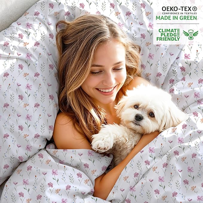 RUVANTI 100% Organic Cotton Sheets Split King, Percale Weave, GOTS Certified, 5-Piece Set, Deep Pocket 15", Crisp & Breathable, Soft Durable Bedding, Sábanas Algodón Orgánico – Obsessed Stems