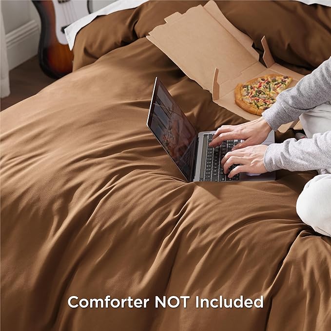 Bedsure Duvet Cover Full Size - Soft Double Brushed Bedding Set for Kids & Adults, Zipper Closure, 3 Pieces, Includes 1 Duvet Cover (80"x90") & 2 Pillow Shams, NO Comforter, Brown