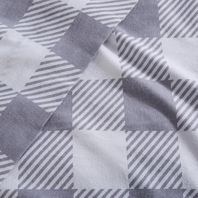 Market & Place 100% Turkish Cotton Flannel Sheet Set | 3 Piece Deep Pocket Novelty Cozy Winter Bed Sheets | Double Brushed for Extra Softness & Comfort | Alpine Collection (Twin, Buffalo Check Grey)