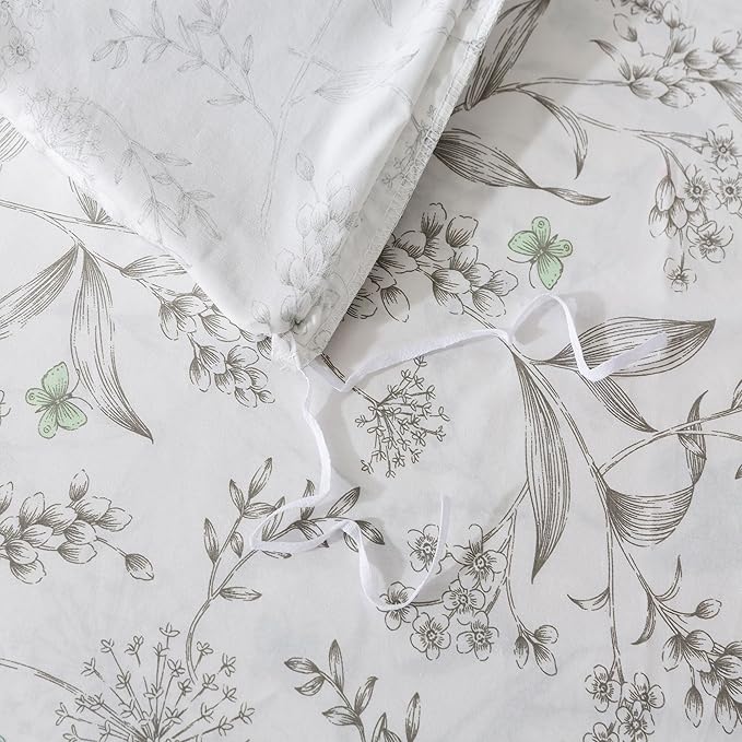 FADFAY Duvet Cover Set Full Colorful Butterfly Bedding Vintage Botanical Comforter Cover Set Shabby Branches Bedding 100% Cotton Ultra Soft Quilt Cover with Hidden Zipper Closure 3Pcs, Full Size
