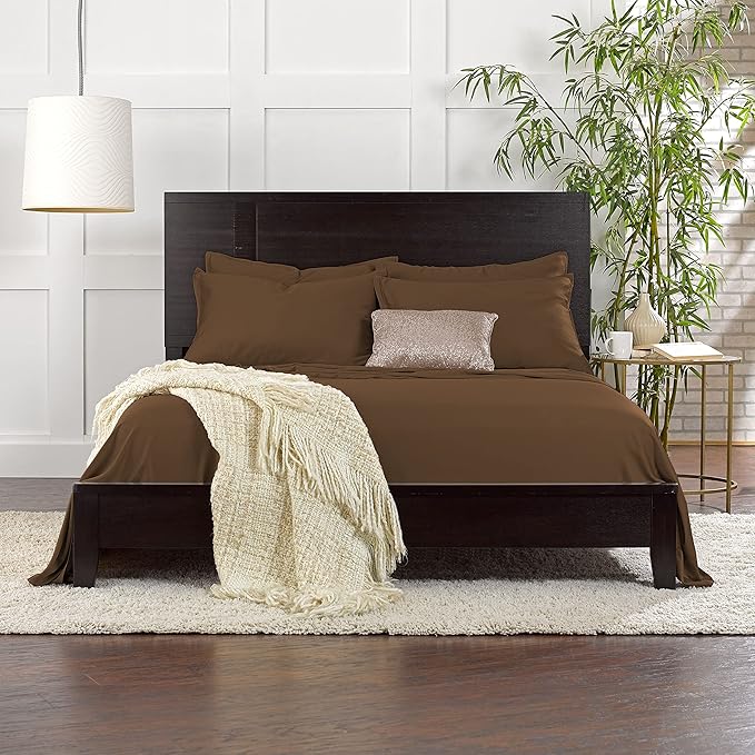 Pure Bamboo Full Sheets, Genuine 100% Organic Viscose Derived from Bamboo Bed Sheet Set, Luxuriously Soft & Cooling, Double Stitching, 2 Year Quality Promise (Full, Coconut Husk)
