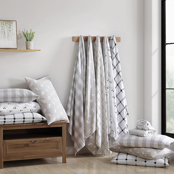 Eddie Bauer - Flannel Sheets Twin Size, Anti-Pilling & Wrinkle Resistant Cotton, Touchably Soft for All-Season Comfort - Bed Sheets with Matching Pillowcases & Fitted Sheet (Lakehouse Plaid)