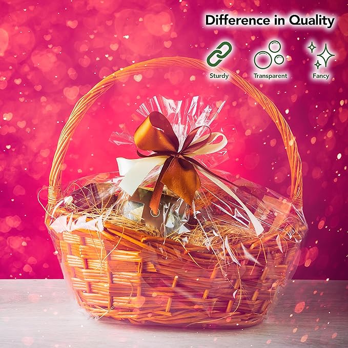 Extra Large Cellophane Bags (Ribbon and Basket Not Included) – 30" x 40" (25 Count) – Clear Basket Wrapping Bags, Cellophane Gift Bags