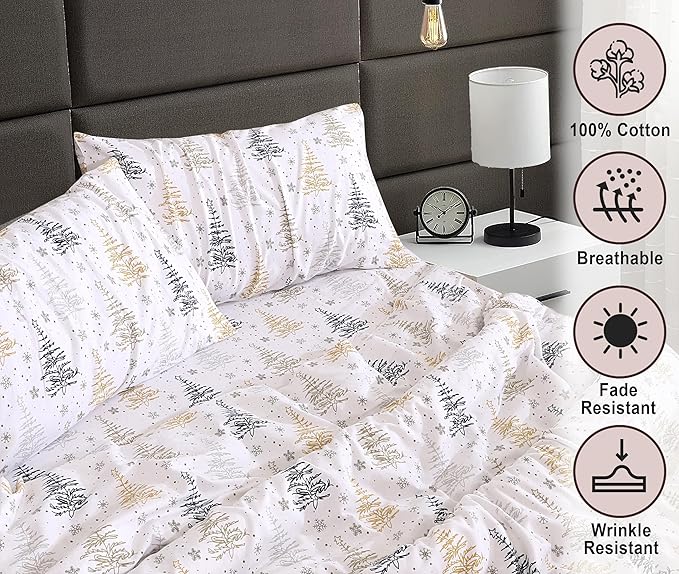 RUVANTI Flannel Sheets California King Size - 100% Cotton Brushed Cal King Bed Sheets Set - Deep Pockets 14 Inches - All Seasons Breathable & Extra Soft - Warm & Cozy, 4 Piece, Christmas Tree