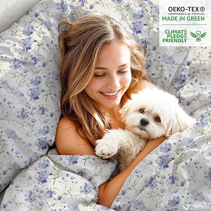 RUVANTI 100% Organic Cotton Sheets Queen Size, Percale Weave, GOTS Certified, 4-Piece Set, Deep Pocket 15", Crisp & Breathable, Soft Durable Bedding, Sábanas Algodón Orgánico – Heather