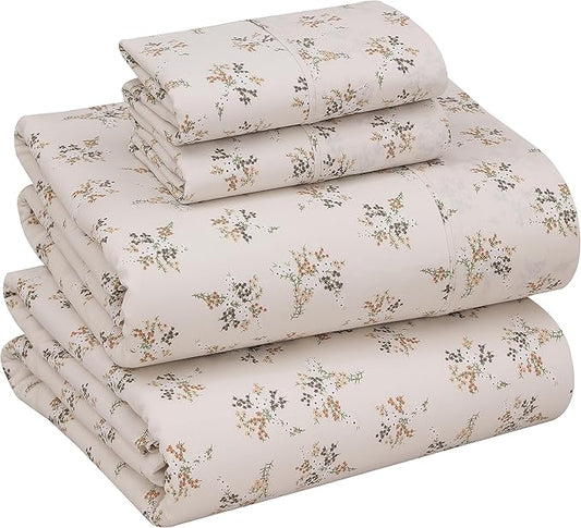 RUVANTI 100% Cotton King Size Sheets Set, 4 Pieces, Soft & Breathable Percale Weave Bedding, Deep Pocket 16", Hotel Standard, Crisp Cool Feel, Durable, Perfect Floral Bed Sheet, Twin Spring