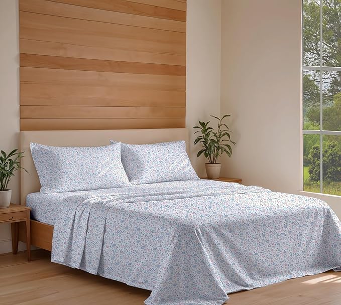 RUVANTI 100% Organic Cotton Sheets Queen Size, Percale Weave, GOTS Certified, 4-Piece Set, Deep Pocket 15", Crisp & Breathable, Soft Durable Bedding, Sábanas Algodón Orgánico – Multi Paisley
