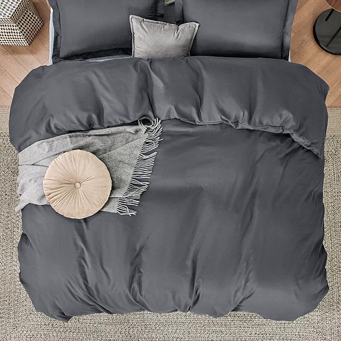 Bedsure Duvet Cover Queen Size - Soft Double Brushed Bedding Set for Kids & Adults, Zipper Closure, 3 Pieces, Includes 1 Duvet Cover (90"x90") & 2 Pillow Shams, NO Comforter, Dark Grey