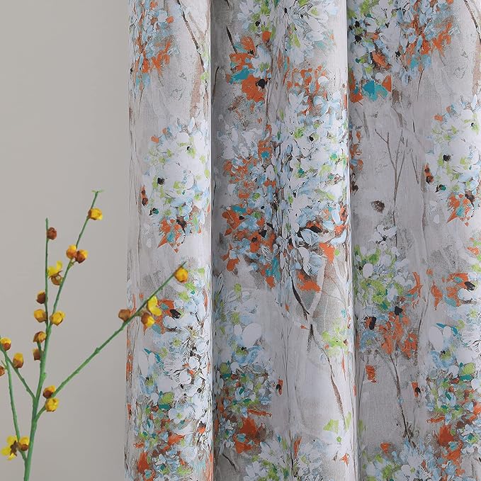MYSKY HOME Floral Curtains 54 Inch Length for Living Room Bedroom, Bathroom Thermal Insulated Room Darkening Curtain Grommet Vintage Floral Curtains Decorative Curtains,2 Panels