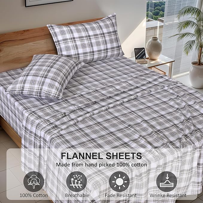 RUVANTI Flannel Sheets Twin Size - 100% Cotton Double Brushed Twin Sheets Set, Deep Pockets 16 Inches, All Seasons Breathable & Extra Soft Bed Sheets, Warm & Cozy, 3 Piece, Modest