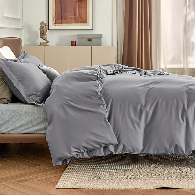 Bedsure Duvet Cover Full Size - Soft Double Brushed Bedding Set for Kids & Adults, Zipper Closure, 3 Pieces, Includes 1 Duvet Cover (80"x90") & 2 Pillow Shams, NO Comforter, Grey