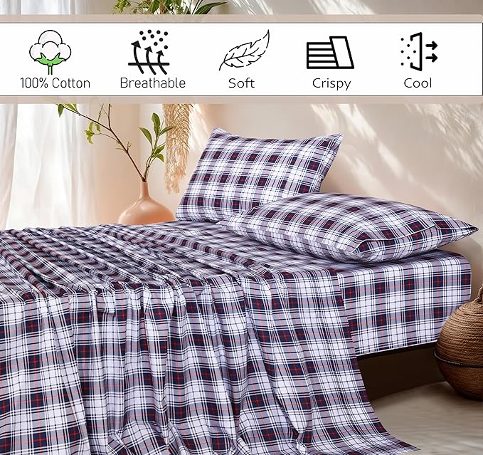 RUVANTI 100% Cotton Twin XL Sheet Sets, 3 Pieces, Soft & Breathable Percale Weave Bedding, Deep Pocket 16", Hotel Standard, Crisp Cool Feel, Durable, Perfect Size Floral Sheets, Prussian