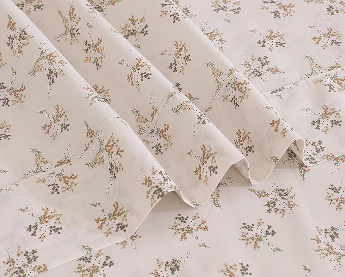 RUVANTI 100% Cotton King Size Sheets Set, 4 Pieces, Soft & Breathable Percale Weave Bedding, Deep Pocket 16", Hotel Standard, Crisp Cool Feel, Durable, Perfect Floral Bed Sheet, Twin Spring