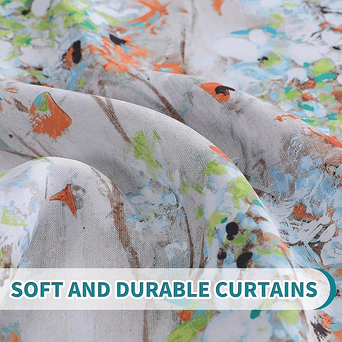 MYSKY HOME Floral Curtains 90 inch Length 2 Panels Light Blocking Curtains for Bedroom Thermal Insulated Living Room Vintage Window Curtains with Grommet, Orange and Green