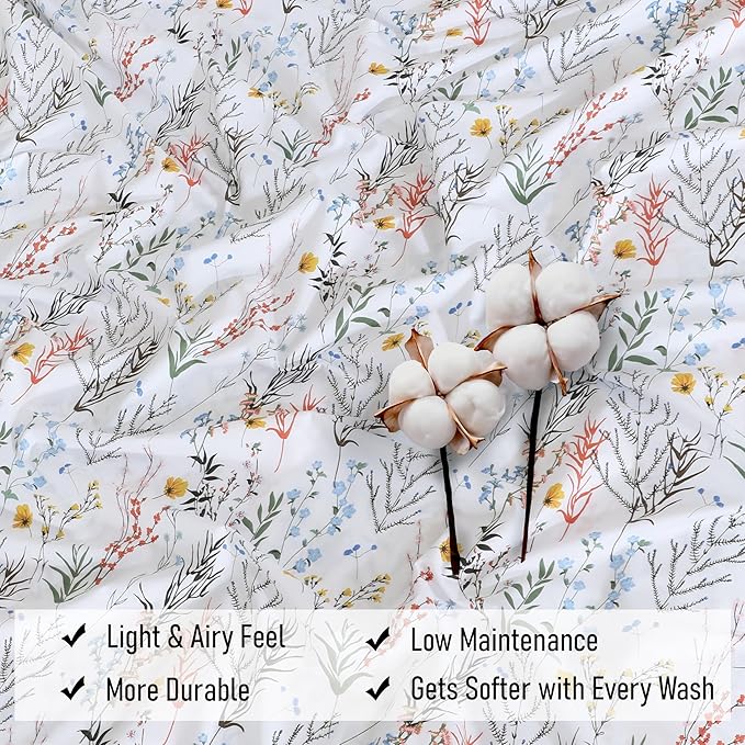 RUVANTI 100% Cotton Split King Sheets Sets for Adjustable Bed, 5 PCs, Soft & Breathable Percale Weave Bedding, Deep Pocket 16", Hotel Standard, Crisp Cool Feel & Durable, Floral Sheet, Aroma