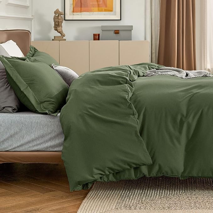 Bedsure Duvet Cover King Size - Only Includes 1 Duvet Cover (104"x90"), Hotel Luxury Soft Double Brushed All Season Bedding for Kids & Adults, Zipper Closure, NO Comforter, Olive Green