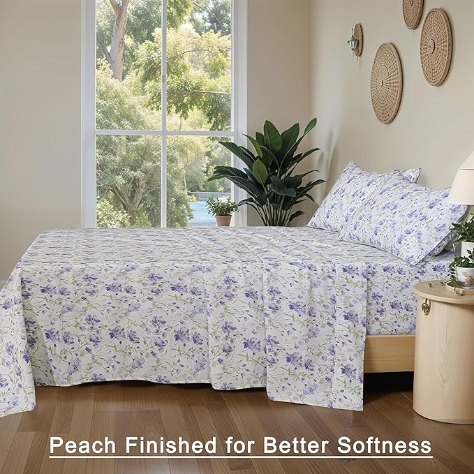 RUVANTI 100% Organic Cotton Sheets California King, Percale Weave, GOTS Certified, 4-Piece Set, Deep Pocket 13", Crisp & Breathable, Soft Durable Bedding, Sábanas Algodón Orgánico - Heather
