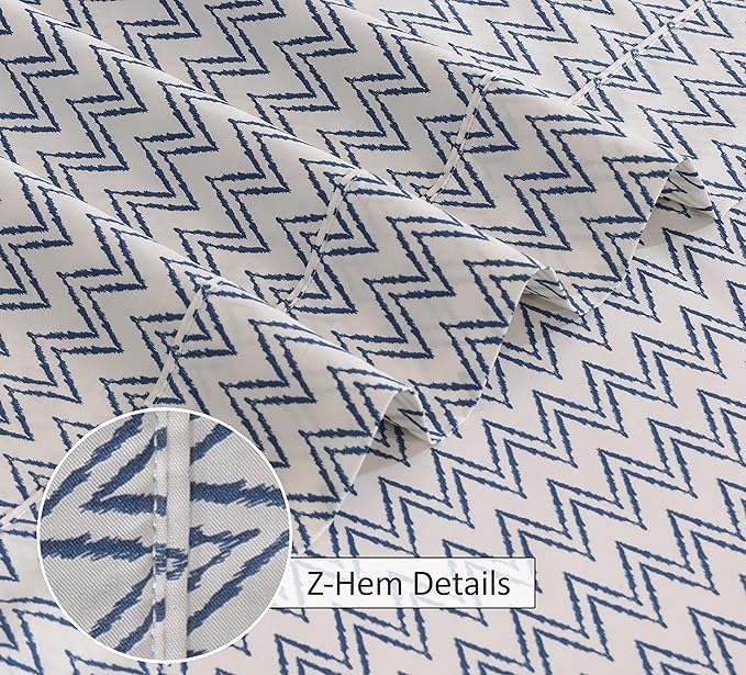 RUVANTI 100% Cotton California King Sheet Sets, 4 Pieces, Soft & Breathable Percale Weave Bedding, Deep Pocket 14", Hotel Standard, Crisp Cool Feel & Durable, Perfect Floral Sheets, Chevron