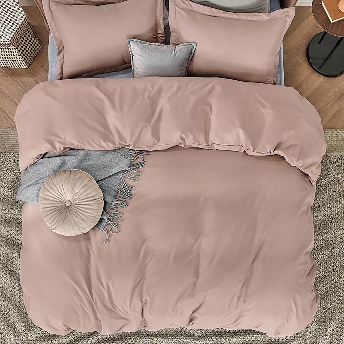 Bedsure Duvet Cover King Size - Soft Double Brushed Bedding Set for Kids & Adults, Zipper Closure, 3 Pieces, Includes 1 Duvet Cover (104"x90") & 2 Pillow Shams, NO Comforter, Dusty Rose