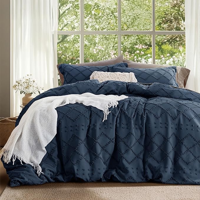 Bedsure Boho Oversized King Duvet Cover - Navy Breathable & Soft Boho Bedding, Machine Washable Comforter Cover for All Seasons, Includes 1 Duvet Cover 120"x98" with 2 Pillow Shams & Zipper Closure