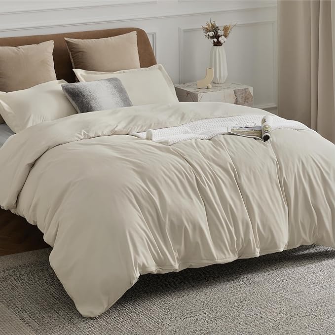 Bedsure Duvet Cover Queen Size - Soft Double Brushed Bedding Set for Kids & Adults, Zipper Closure, 3 Pieces, Includes 1 Duvet Cover (90"x90") & 2 Pillow Shams, NO Comforter, Linen