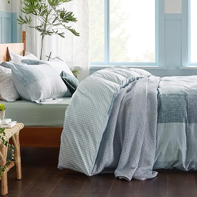 Bedsure Duvet Cover King Size - Gingham Reversible Buffalo Plaid Duvet Cover Set with Zipper Closure, 3 Pieces Blue Bedding Set with 8 Corner Ties and 2 Pillow Shams 20"x36"