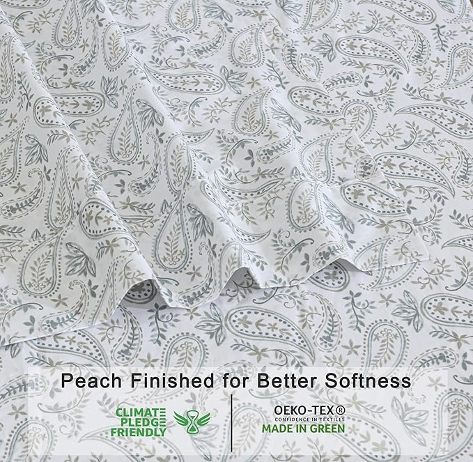 RUVANTI 100% Organic Cotton Sheets Split King, Percale Weave, GOTS Certified, 5-Piece Set, Deep Pocket 15", Crisp & Breathable, Soft Durable Bedding, Sábanas Algodón Orgánico – Ornate Oasis